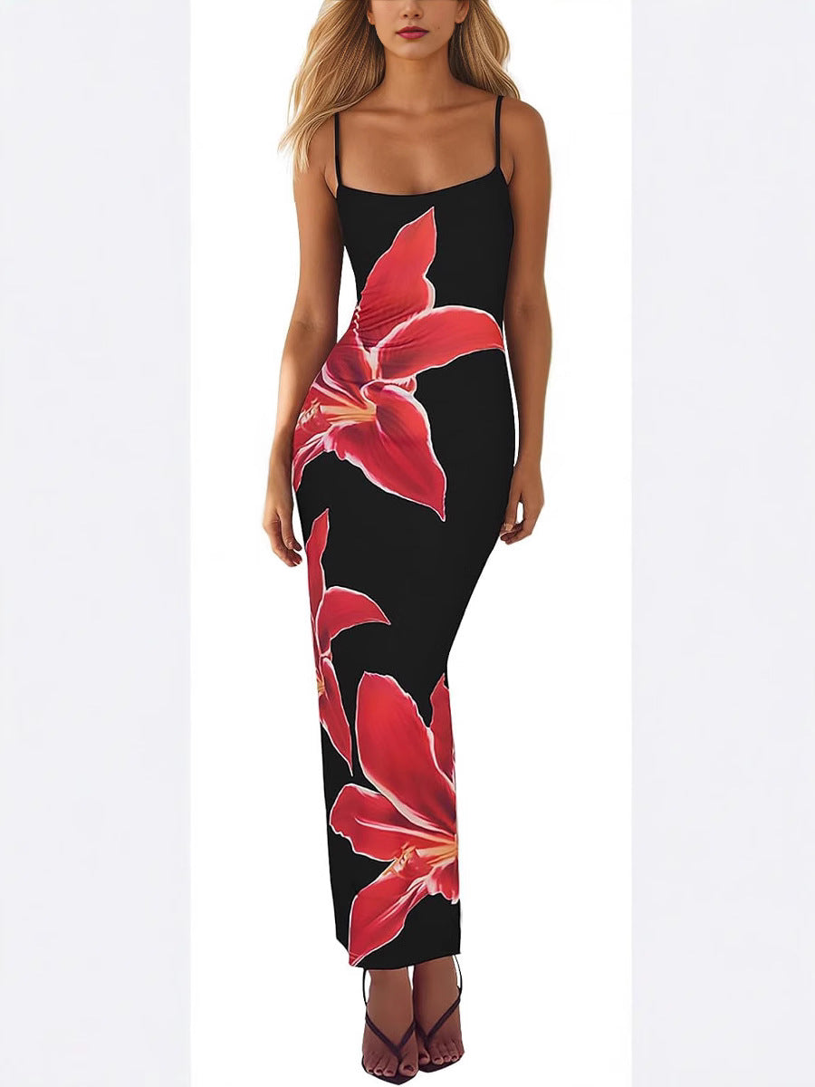 Elegant Floral Print Sling Dress