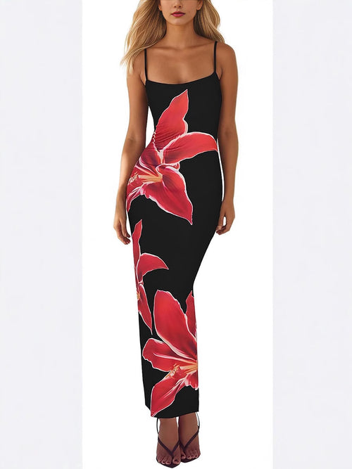 Elegant Floral Print Sling Dress