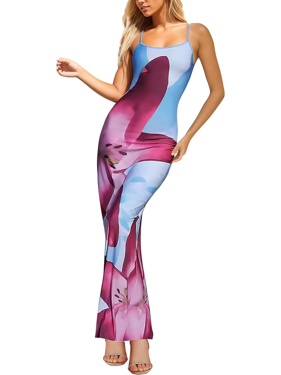 Elegant Floral Print Sling Dress