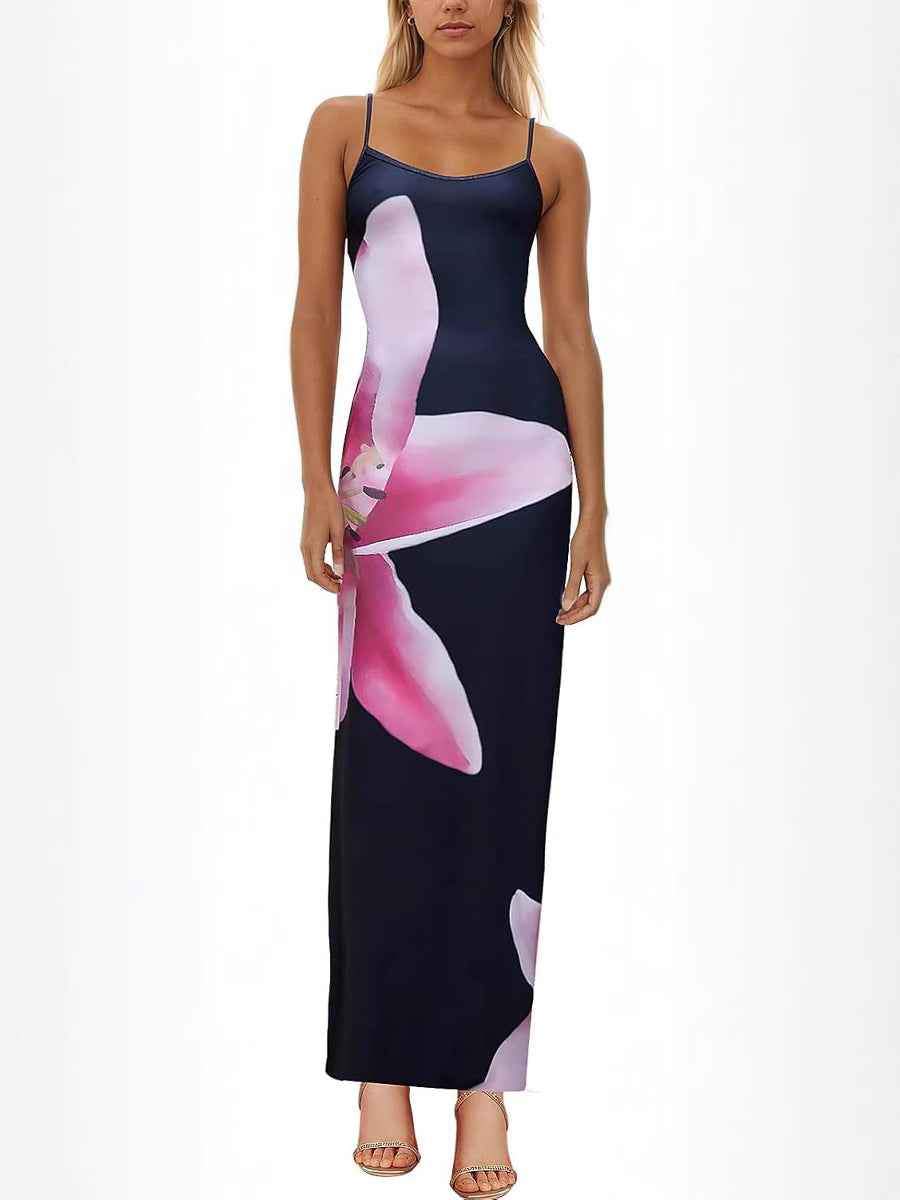Elegant Floral Print Sling Dress